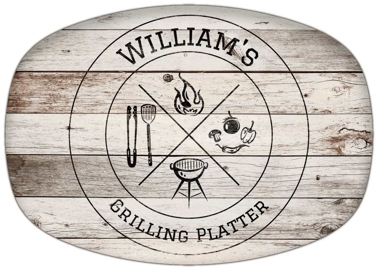 Personalized Faux Wood Grain Plastic Platter - BBQ - Whitewash Wood - Front View