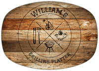 Thumbnail for Personalized Faux Wood Grain Plastic Platter - BBQ - Antique Oak Wood - Front View