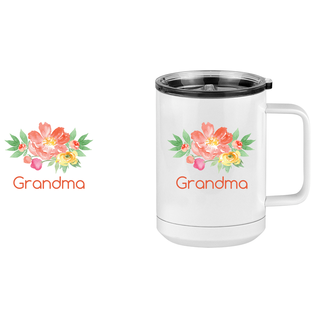 Personalized Flowers Coffee Mug Tumbler with Handle (15 oz) - Grandma - Design View