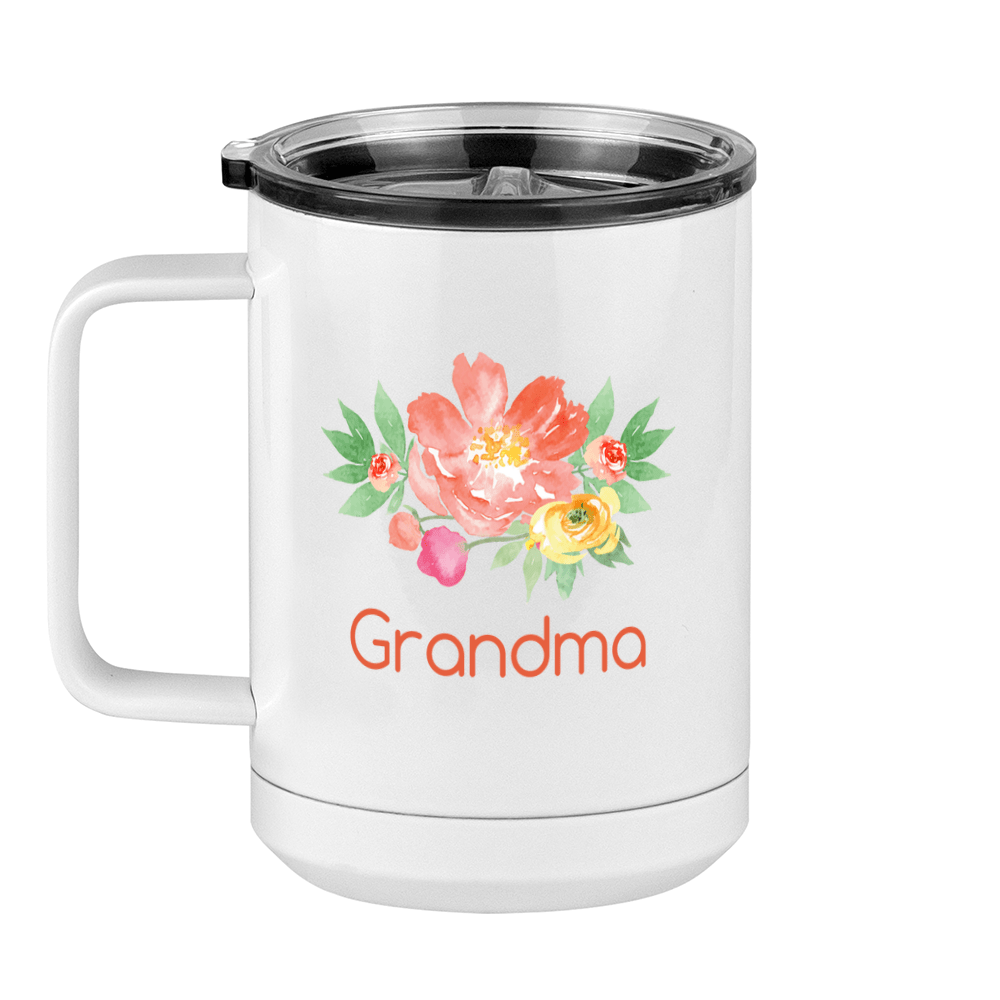 Personalized Flowers Coffee Mug Tumbler with Handle (15 oz) - Grandma - Left View