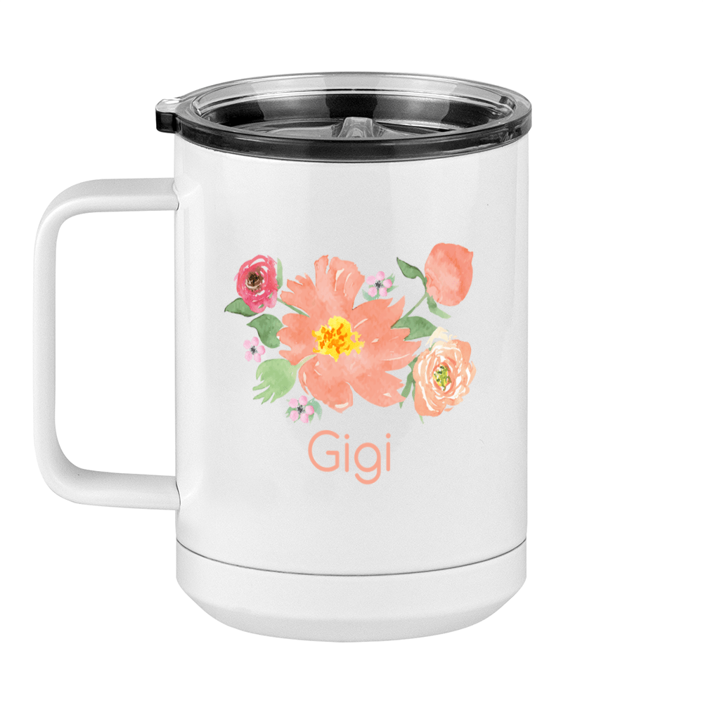 Personalized Flowers Coffee Mug Tumbler with Handle (15 oz) - Gigi - Left View