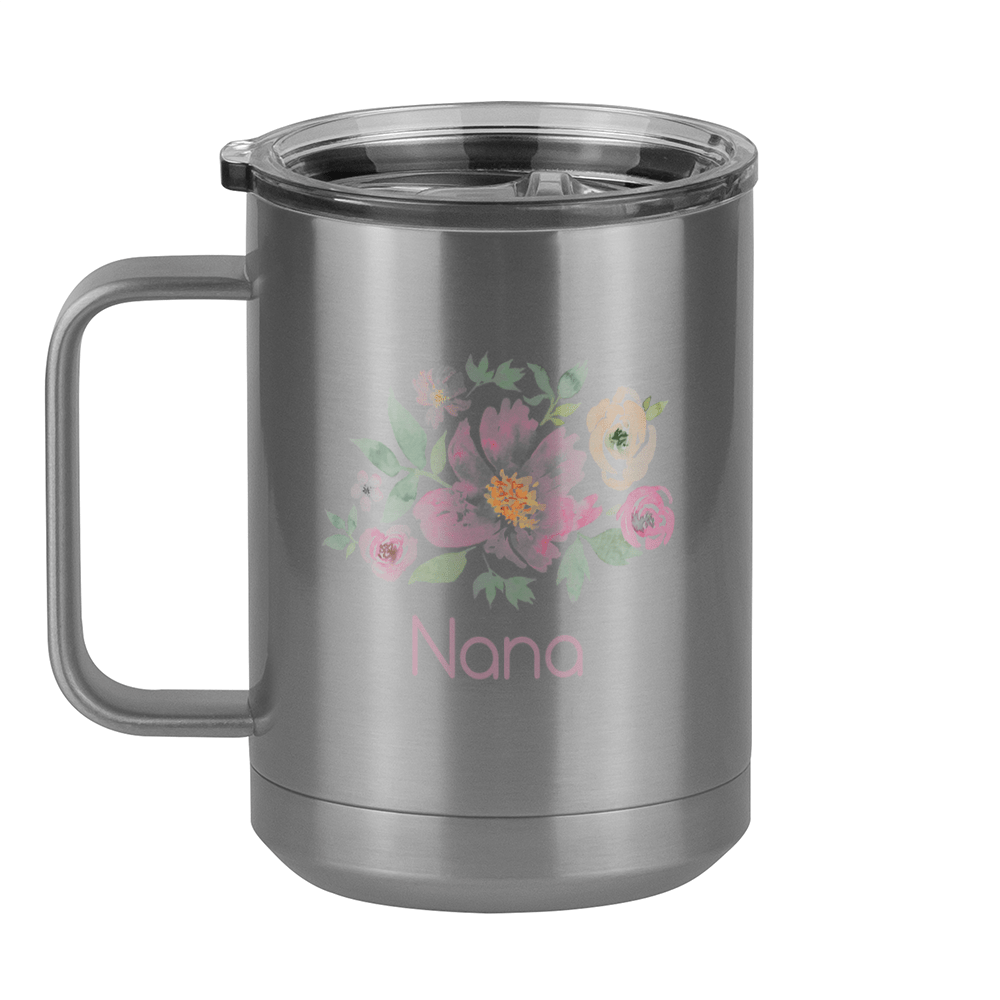 Personalized Flowers Coffee Mug Tumbler with Handle (15 oz) - Nana - Left View