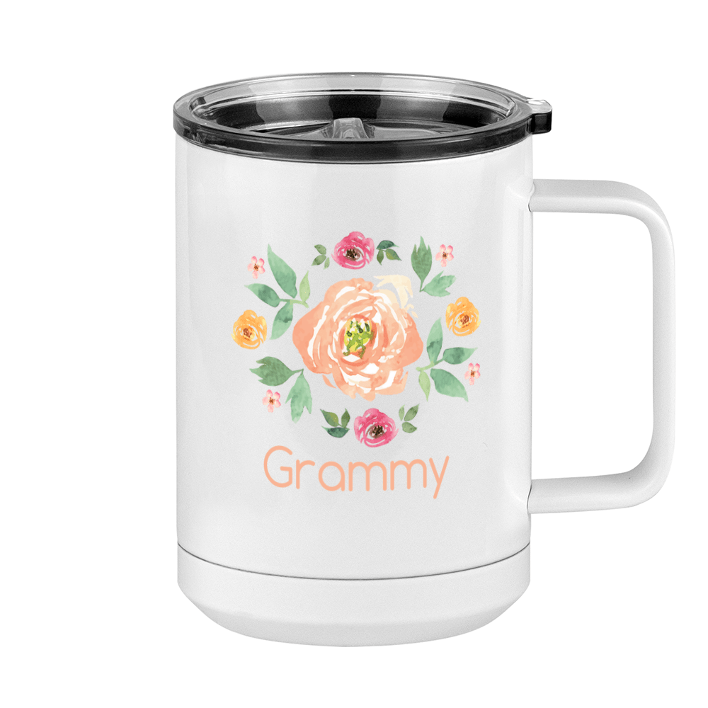 Personalized Flowers Coffee Mug Tumbler with Handle (15 oz) - Grammy - Right View