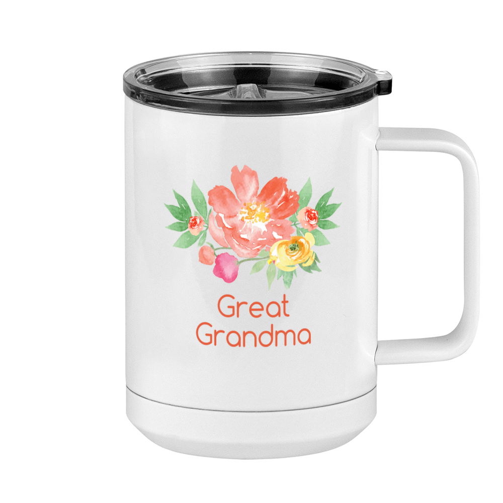 Personalized Flowers Coffee Mug Tumbler with Handle (15 oz) - Great Grandma - Right View