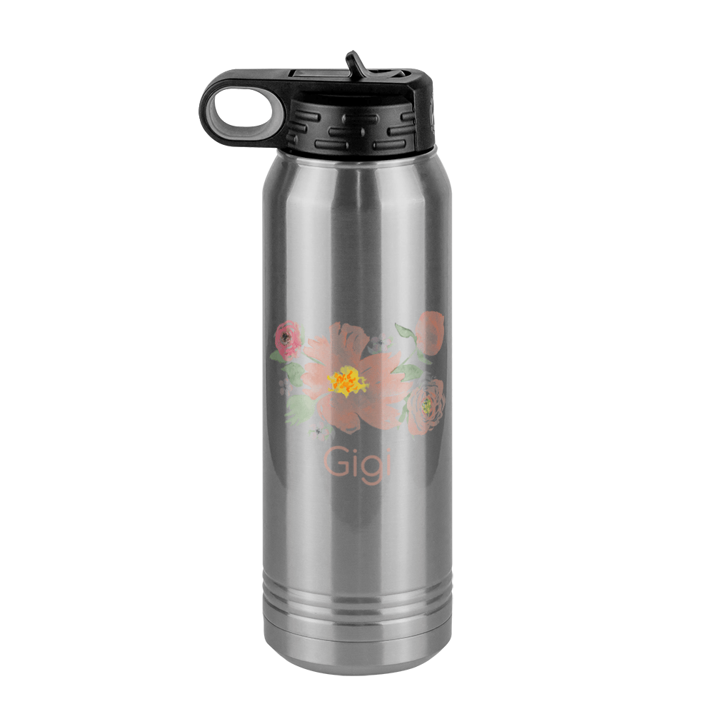 Personalized Flowers Water Bottle (30 oz) - Gigi - Front View