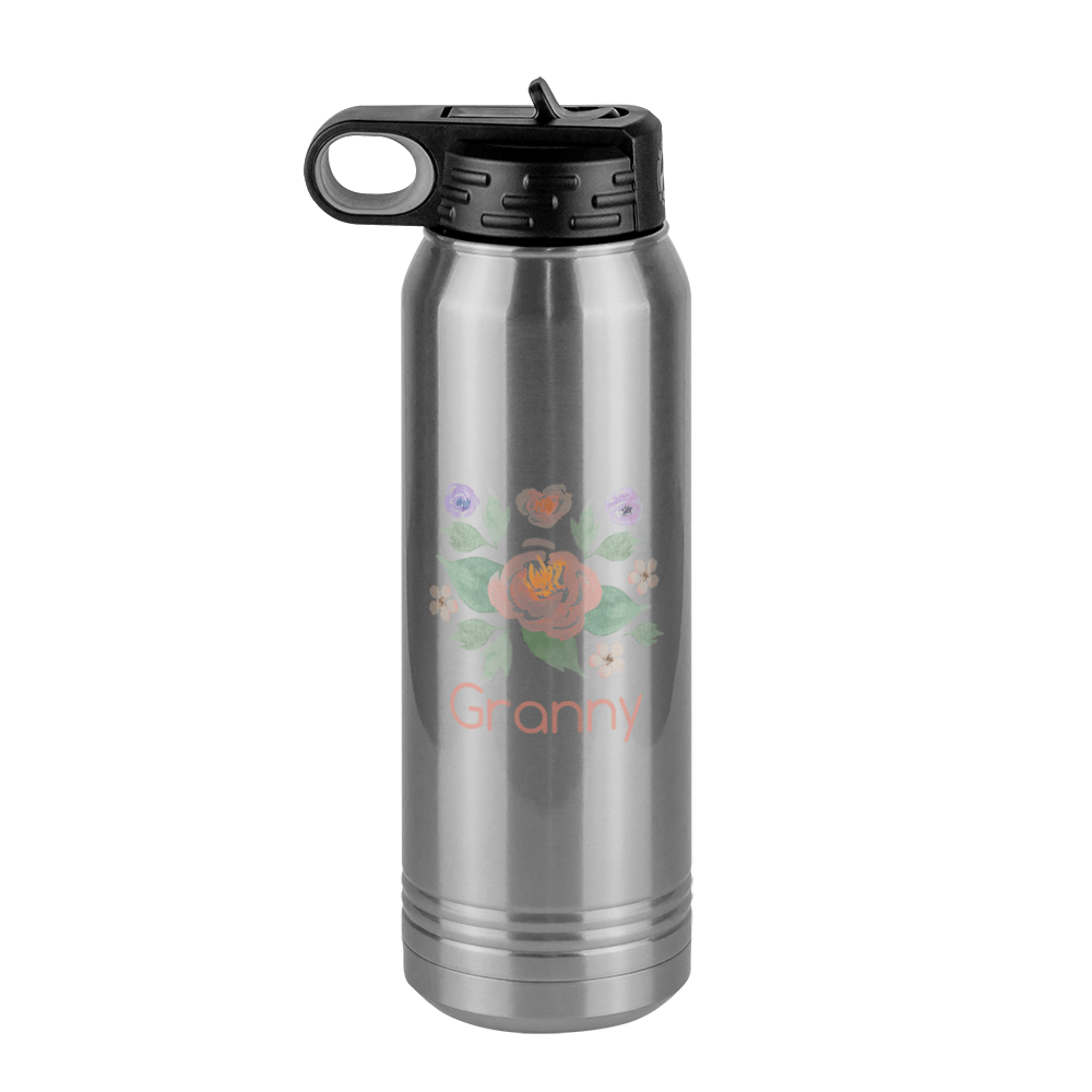 Personalized Flowers Water Bottle (30 oz) - Granny - Front View