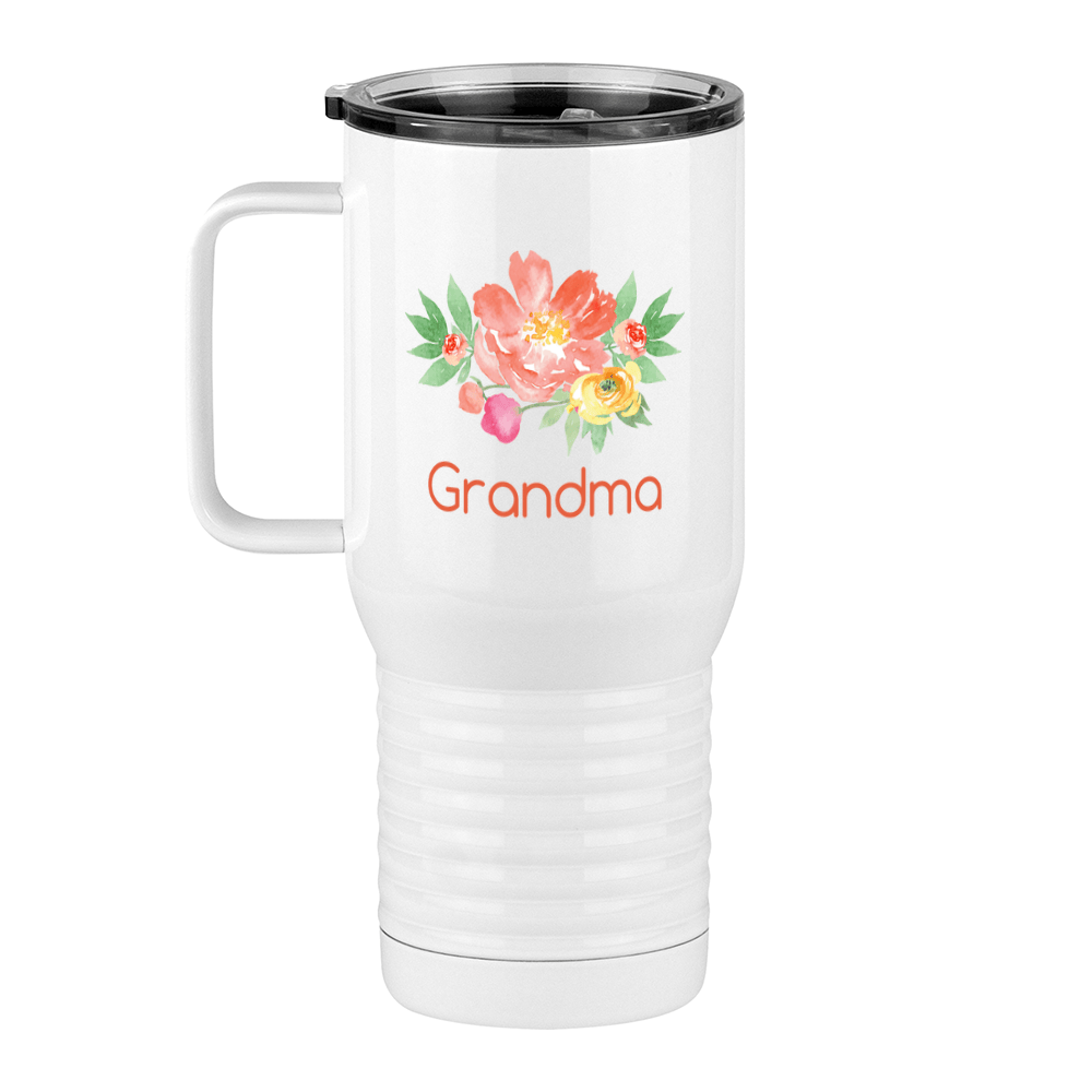 Personalized Flowers Travel Coffee Mug Tumbler with Handle (20 oz) - Grandma - Left View