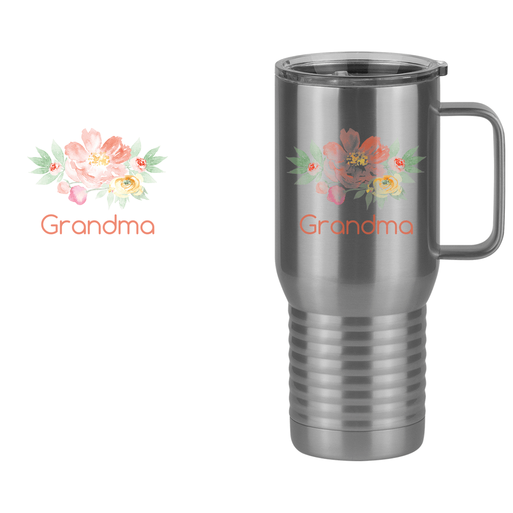 Personalized Flowers Travel Coffee Mug Tumbler with Handle (20 oz) - Grandma - Design View