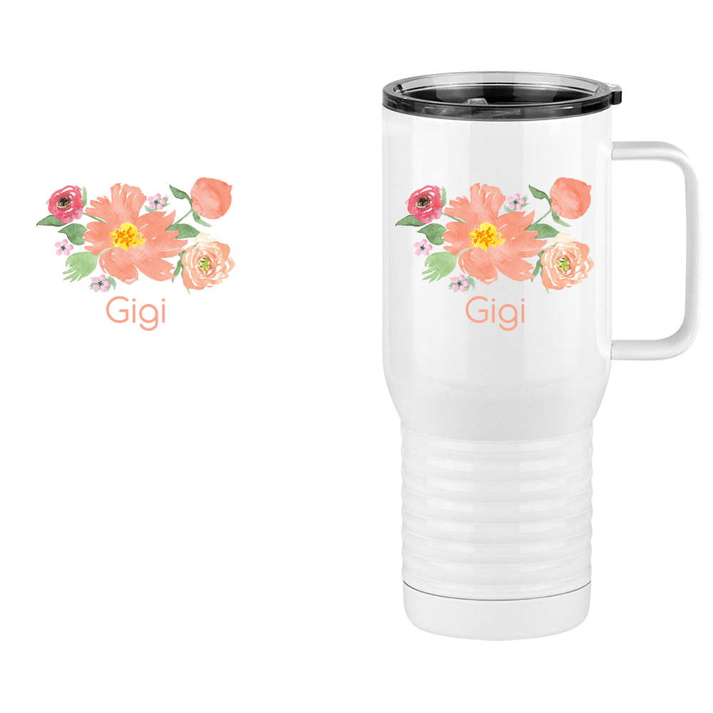 Personalized Flowers Travel Coffee Mug Tumbler with Handle (20 oz) - Gigi - Design View