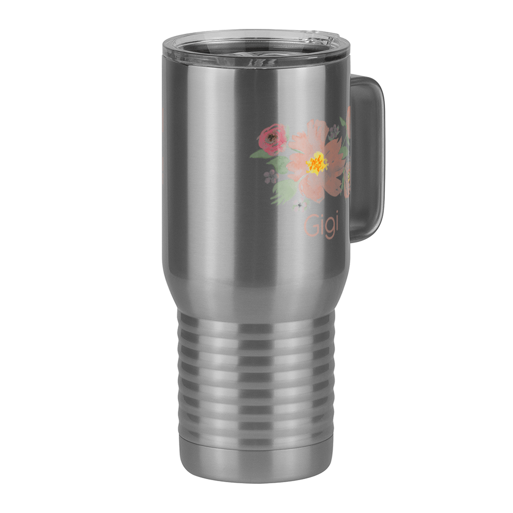 Personalized Flowers Travel Coffee Mug Tumbler with Handle (20 oz) - Gigi - Front Right View