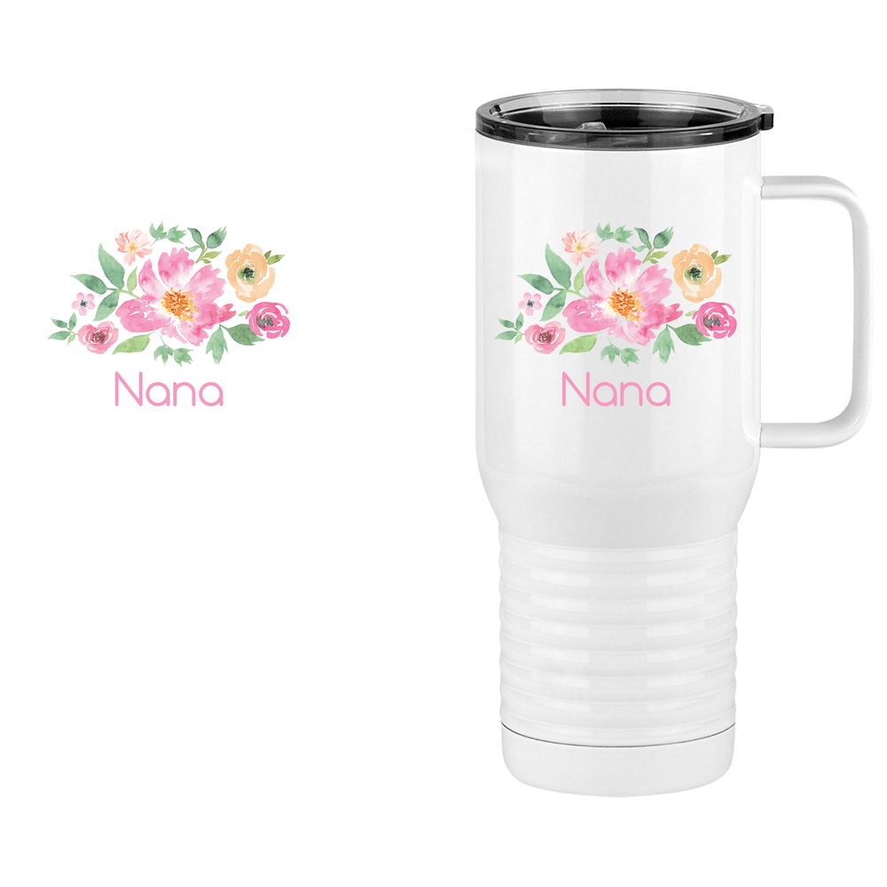 Personalized Flowers Travel Coffee Mug Tumbler with Handle (20 oz) - Nana - Design View