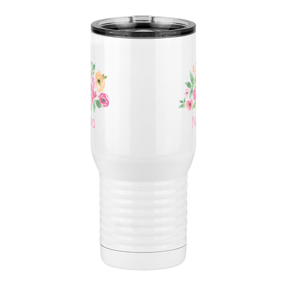 Personalized Flowers Travel Coffee Mug Tumbler with Handle (20 oz) - Nana - Front View