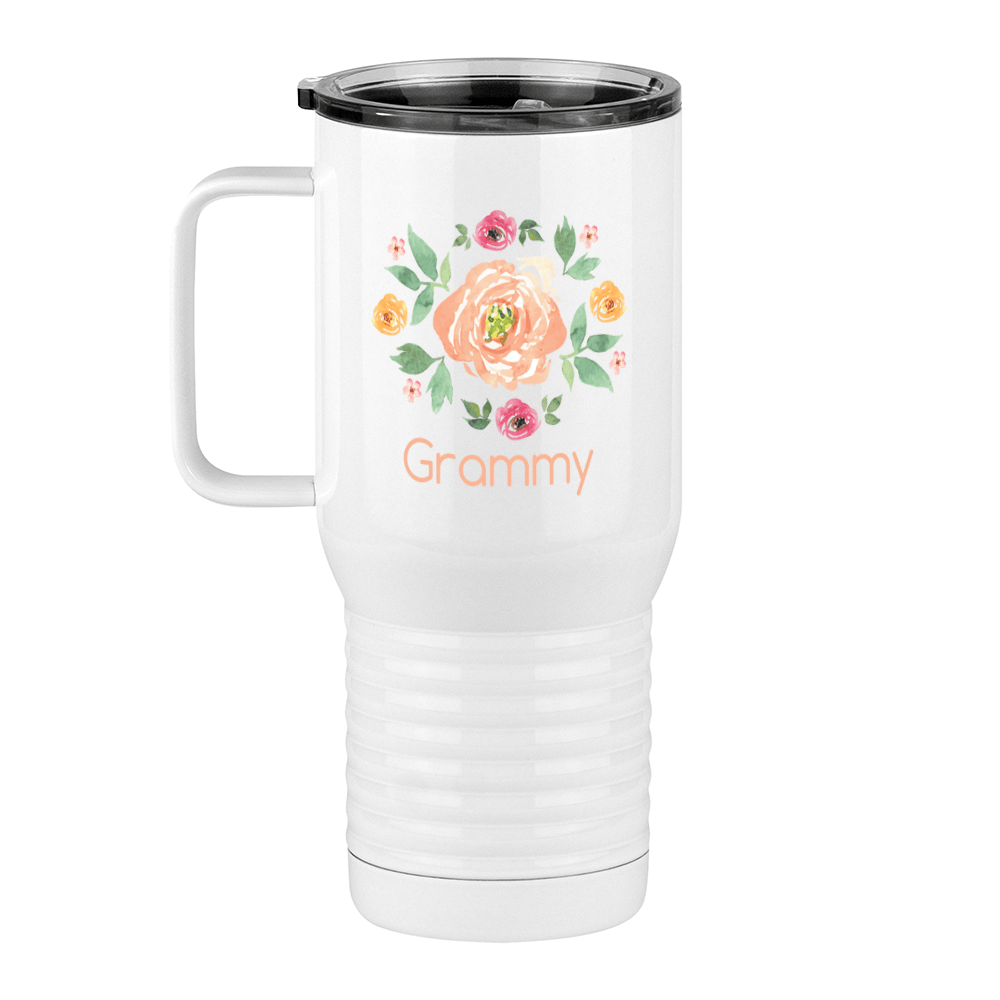 Personalized Flowers Travel Coffee Mug Tumbler with Handle (20 oz) - Grammy - Left View