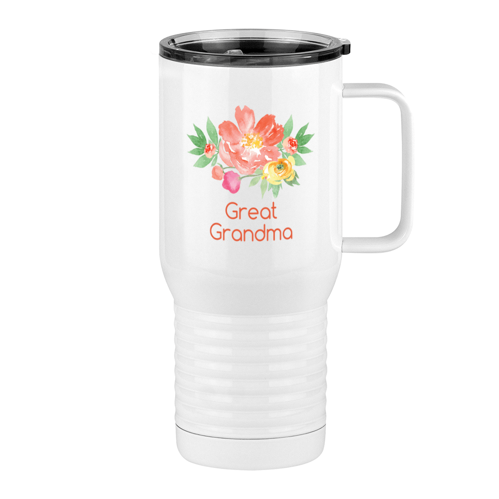 Personalized Flowers Travel Coffee Mug Tumbler with Handle (20 oz) - Great Grandma - Right View