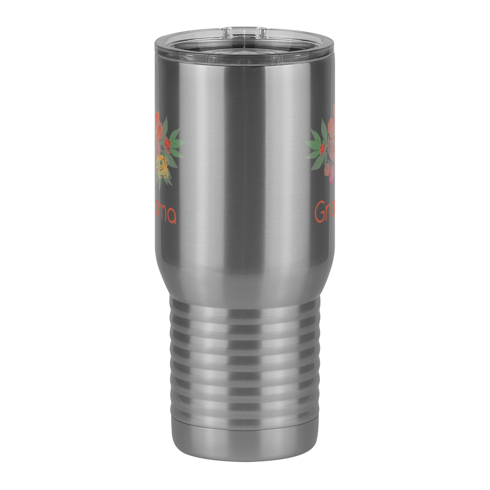 Personalized Flowers Travel Coffee Mug Tumbler with Handle (20 oz) - Grandma - Front View