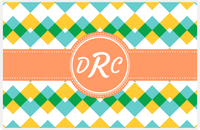 Thumbnail for Personalized Chevron Placemat - Viking Blue and Mustard - Tangerine Circle Frame With Ribbon -  View