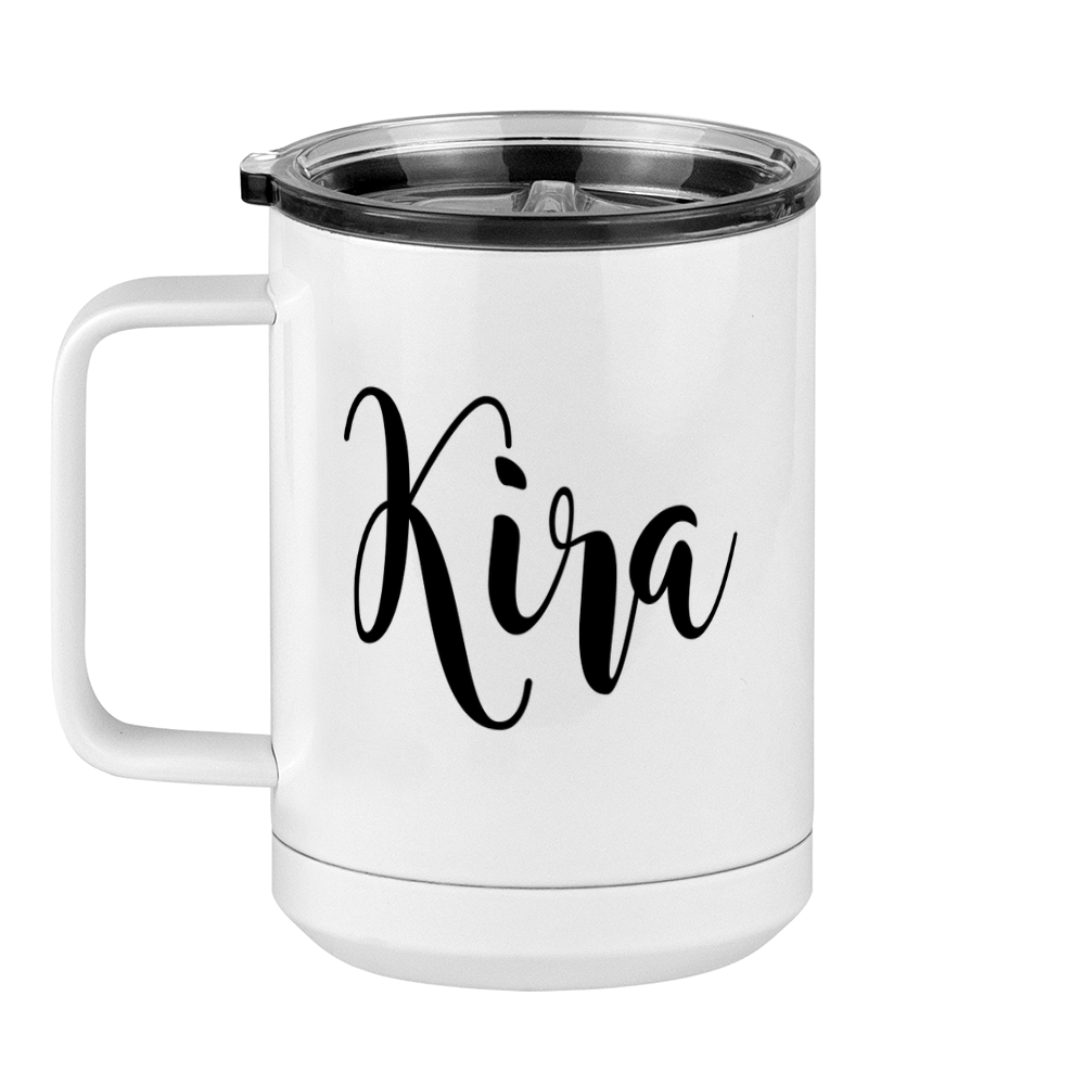 Personalized Coffee Mug Tumbler with Handle (15 oz), Customize Name in Script Cursive Calligraphy - Left View