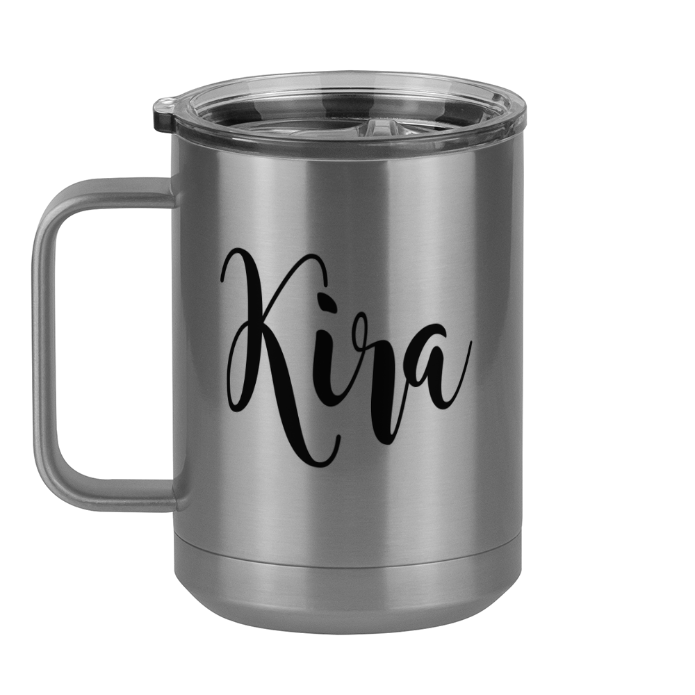 Personalized Coffee Mug Tumbler with Handle (15 oz), Customize Name in Script Cursive Calligraphy - Left View