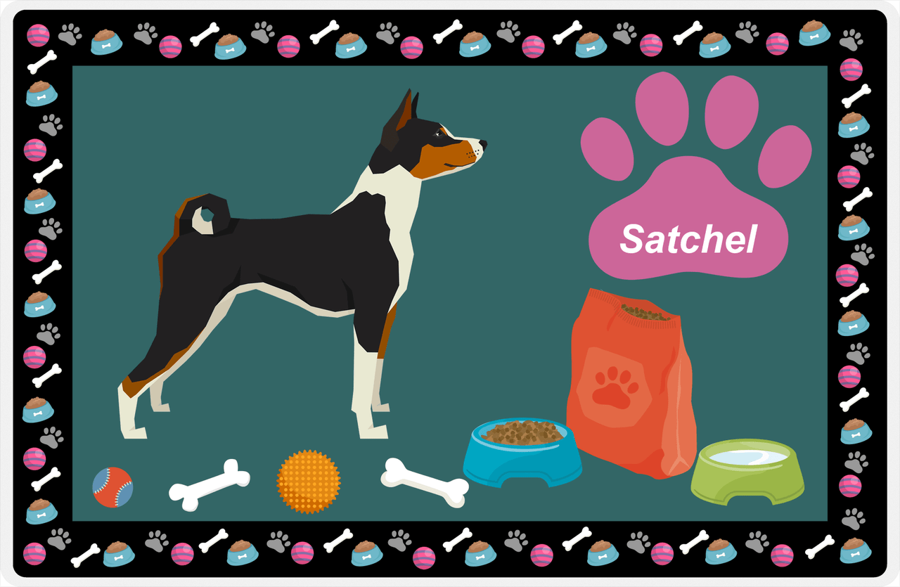 Personalized Dogs Placemat IV - Basenji - Dark Teal Background -  View