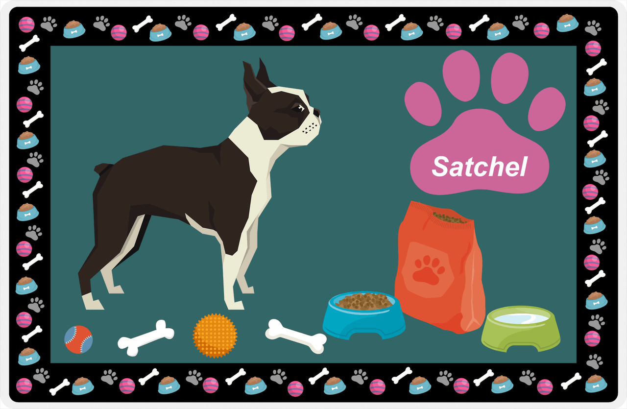 Personalized Dogs Placemat IV - Boston Terrier  - Dark Teal Background -  View