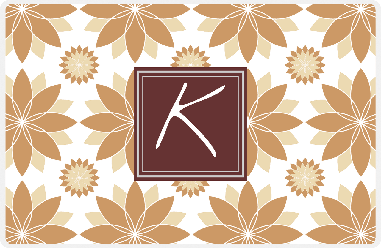 Personalized Flower Burst Placemat - Light Brown and Champagne - Brown Square Frame -  View