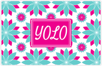 Thumbnail for Personalized Flower Burst Placemat - Viking Blue and White - Hot Pink Rectangle Frame -  View