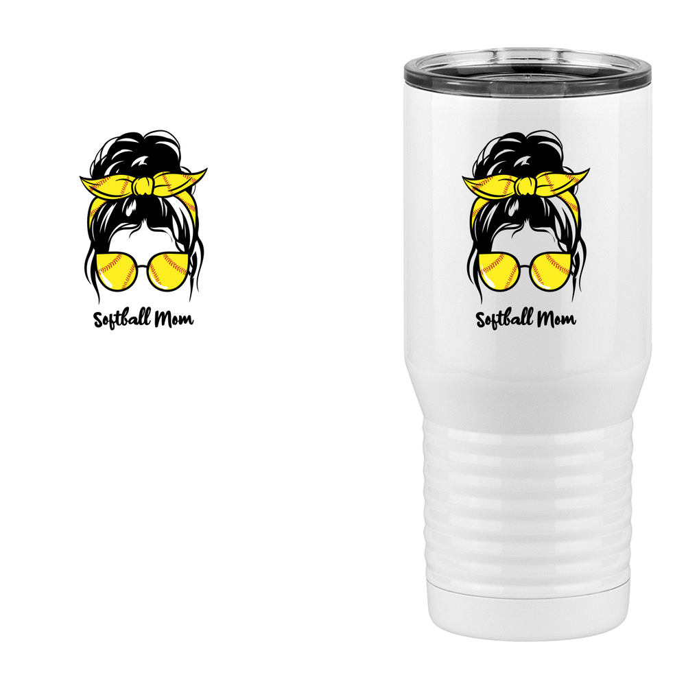 Personalized Messy Bun Tall Travel Tumbler (20 oz) - Softball Mom - Design View