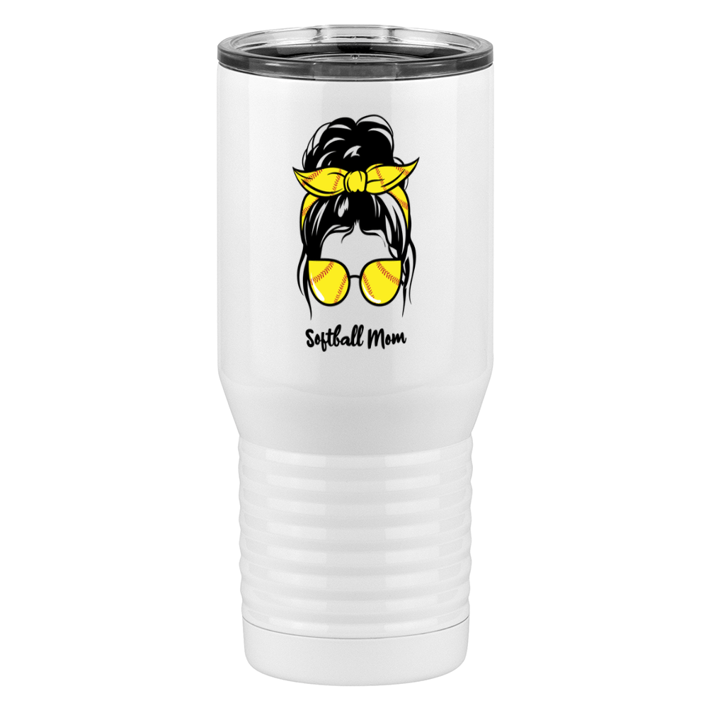 Personalized Messy Bun Tall Travel Tumbler (20 oz) - Softball Mom - Right View