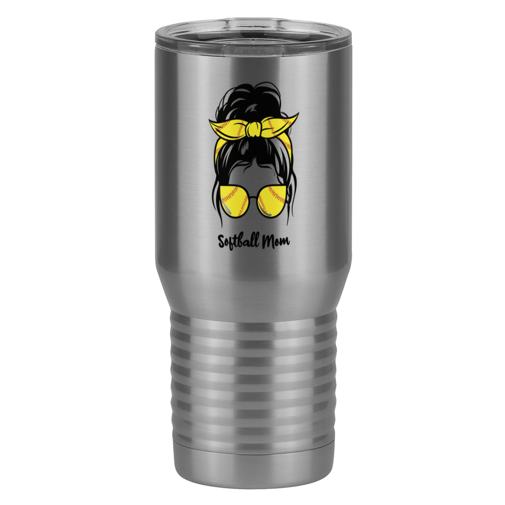 Personalized Messy Bun Tall Travel Tumbler (20 oz) - Softball Mom - Right View