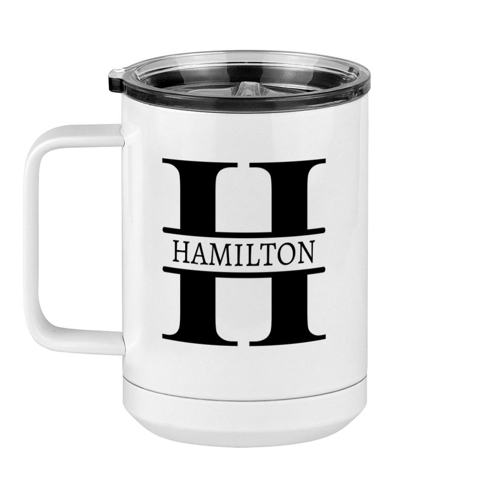 Personalized Name & Initial Coffee Mug Tumbler with Handle (15 oz) - Left View