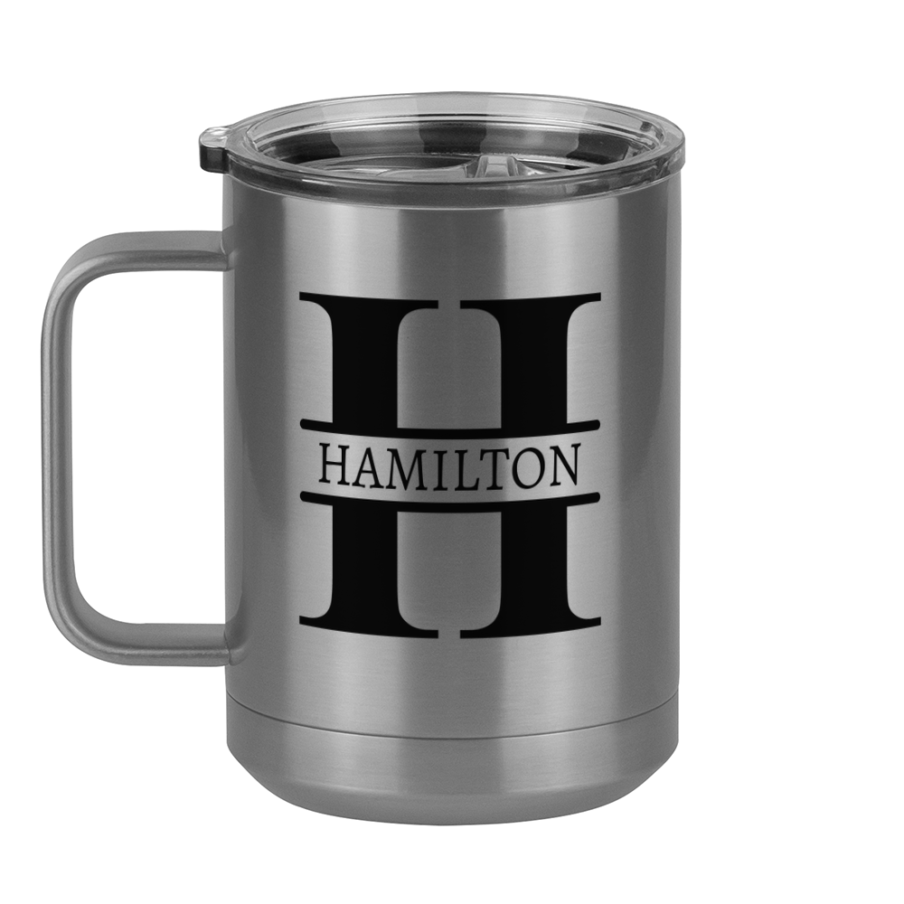 Personalized Name & Initial Coffee Mug Tumbler with Handle (15 oz) - Left View