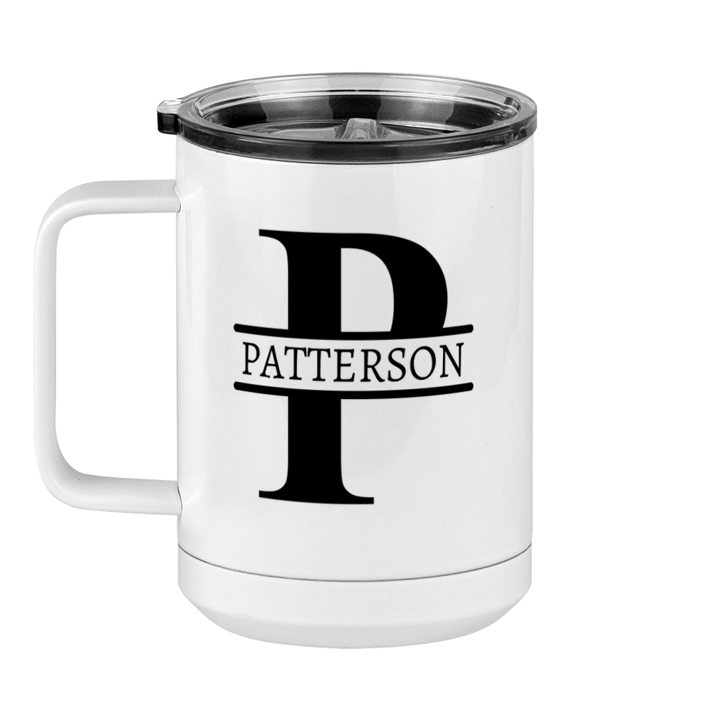 Personalized Name & Initial Coffee Mug Tumbler with Handle (15 oz) - Left View