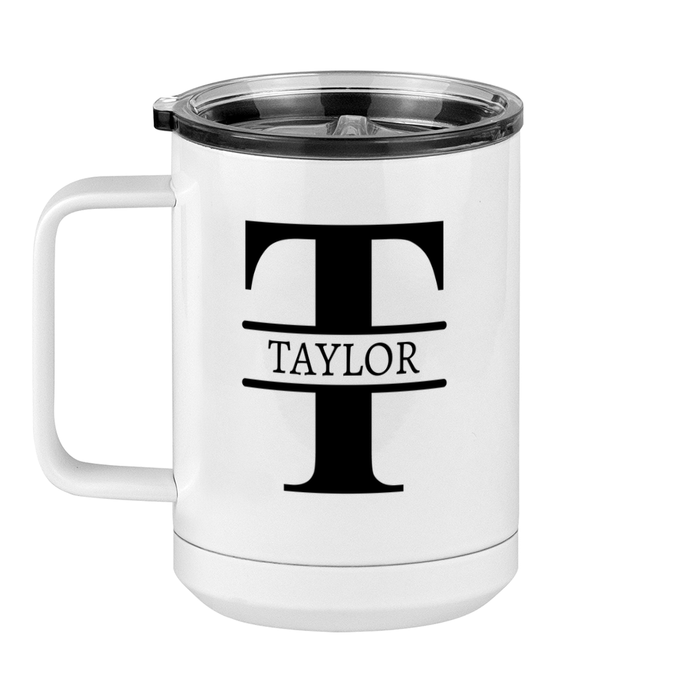 Personalized Name & Initial Coffee Mug Tumbler with Handle (15 oz) - Left View