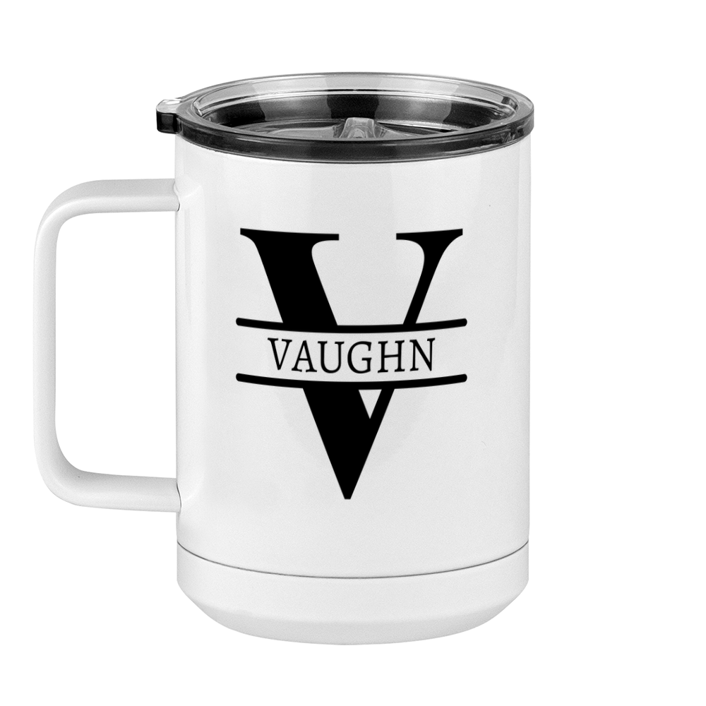 Personalized Name & Initial Coffee Mug Tumbler with Handle (15 oz) - Left View