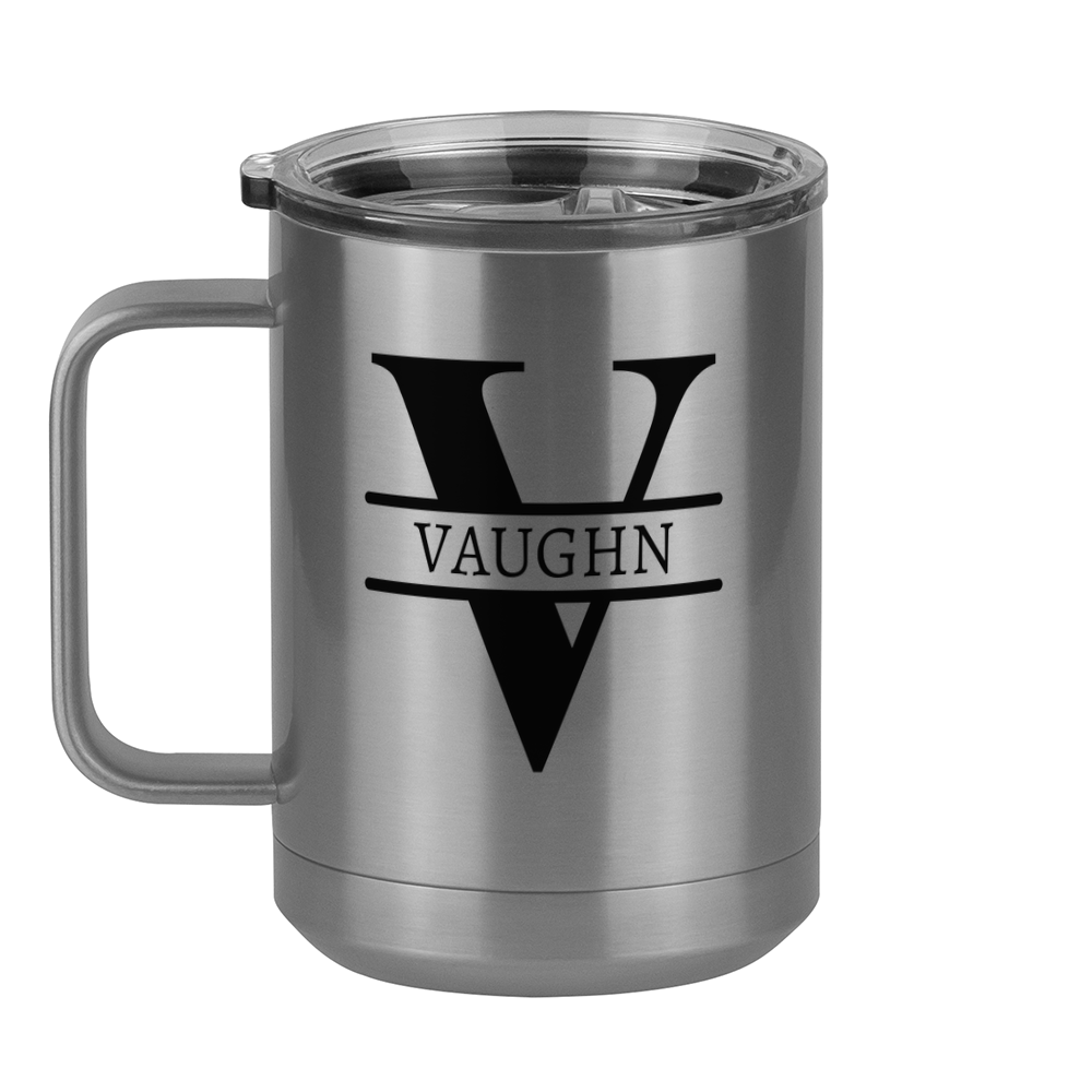 Personalized Name & Initial Coffee Mug Tumbler with Handle (15 oz) - Left View