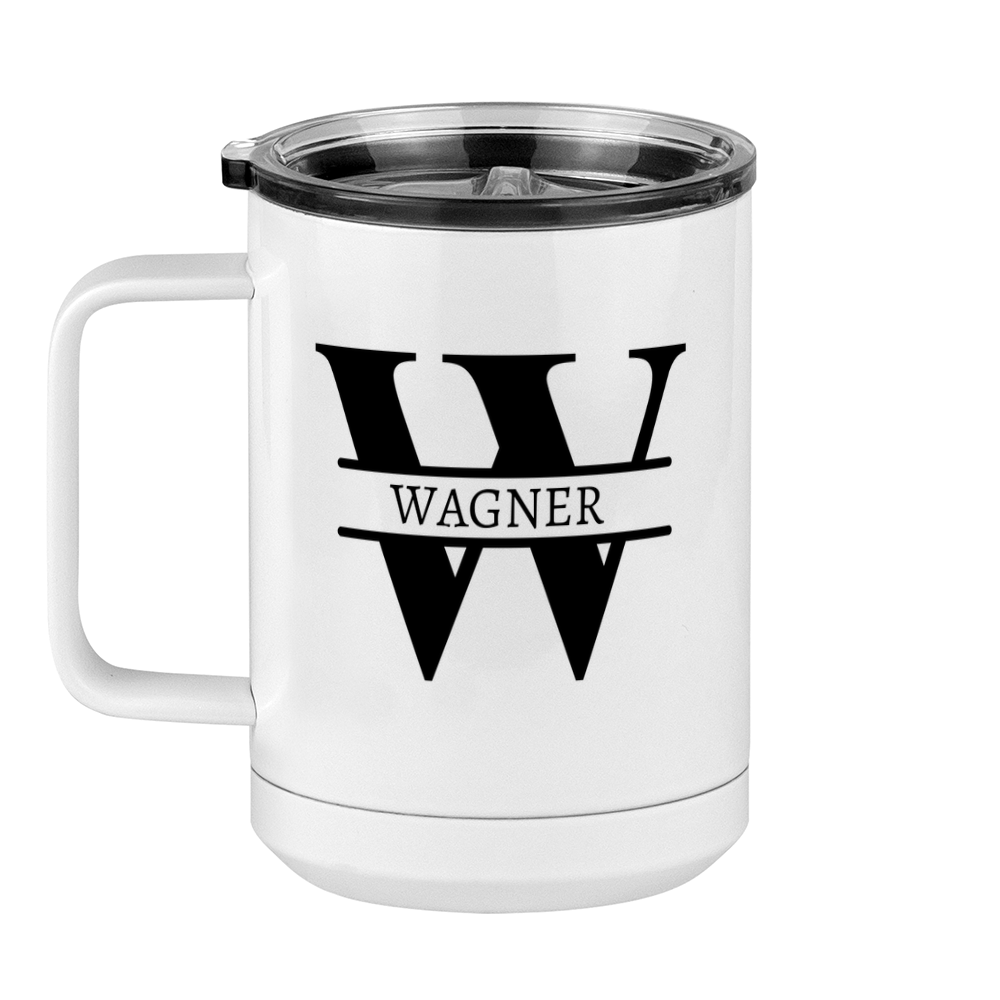 Personalized Name & Initial Coffee Mug Tumbler with Handle (15 oz) - Left View