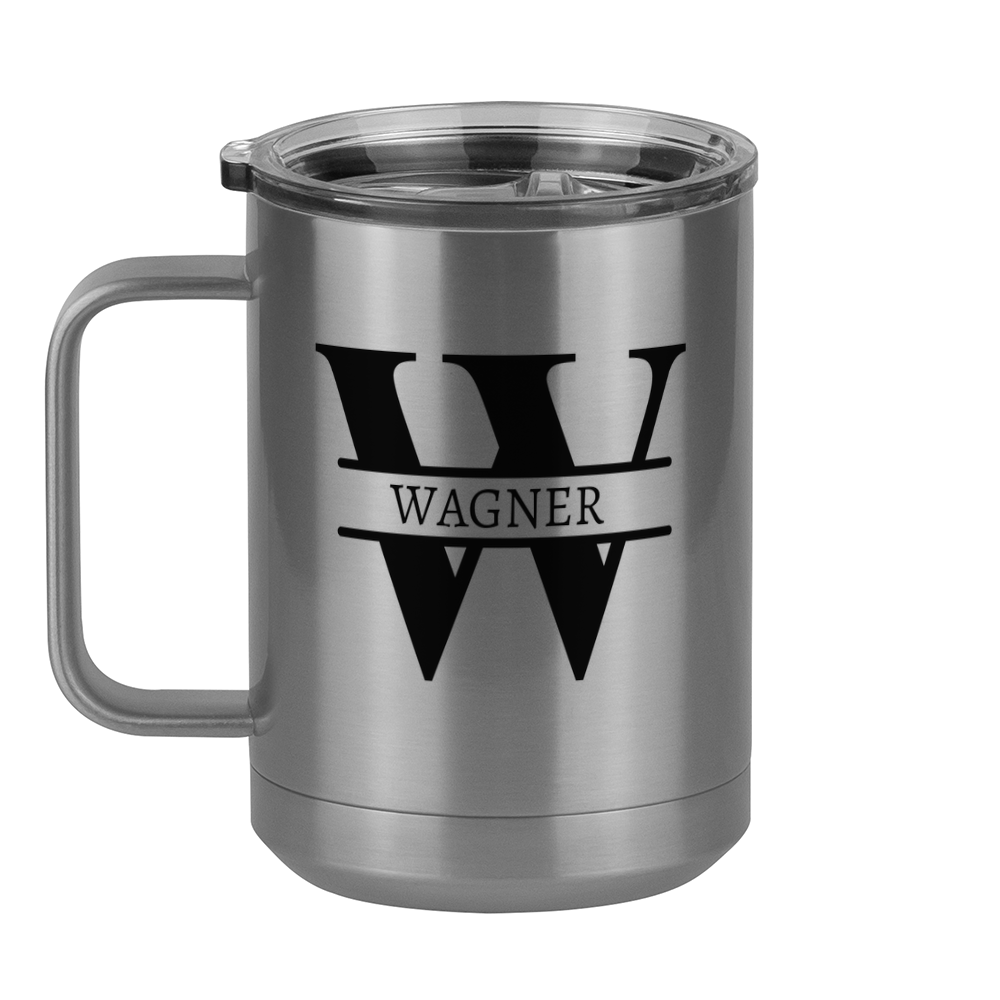 Personalized Name & Initial Coffee Mug Tumbler with Handle (15 oz) - Left View