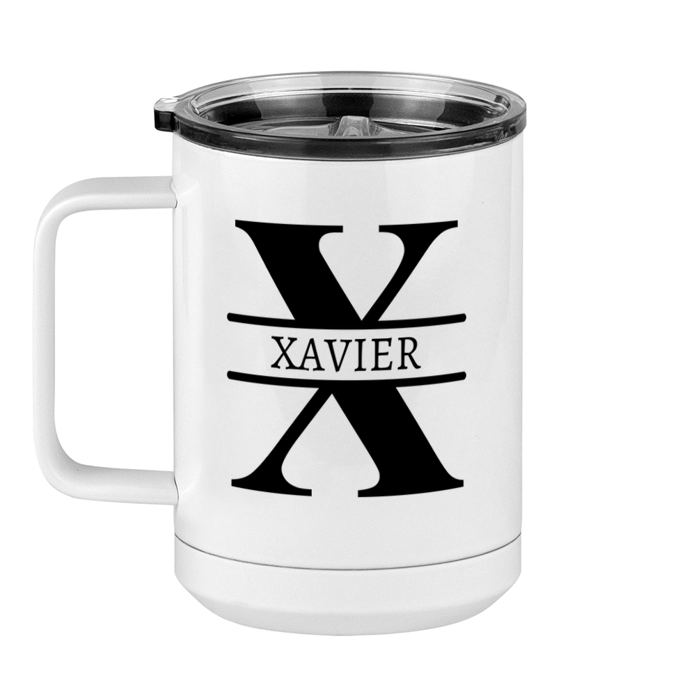 Personalized Name & Initial Coffee Mug Tumbler with Handle (15 oz) - Left View