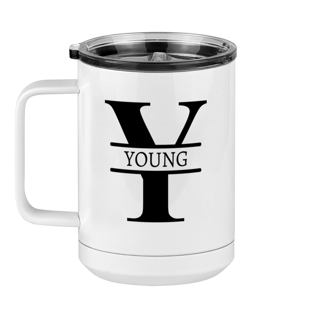 Personalized Name & Initial Coffee Mug Tumbler with Handle (15 oz) - Left View