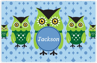 Thumbnail for Personalized Owl Placemat - Five Owls - Owl 08 - Blue Background with Blue Nameplate -  View