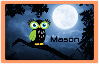 Thumbnail for Personalized Owl Placemat - Moon - Owl 10 - Tangerine Border with Black Owl -  View