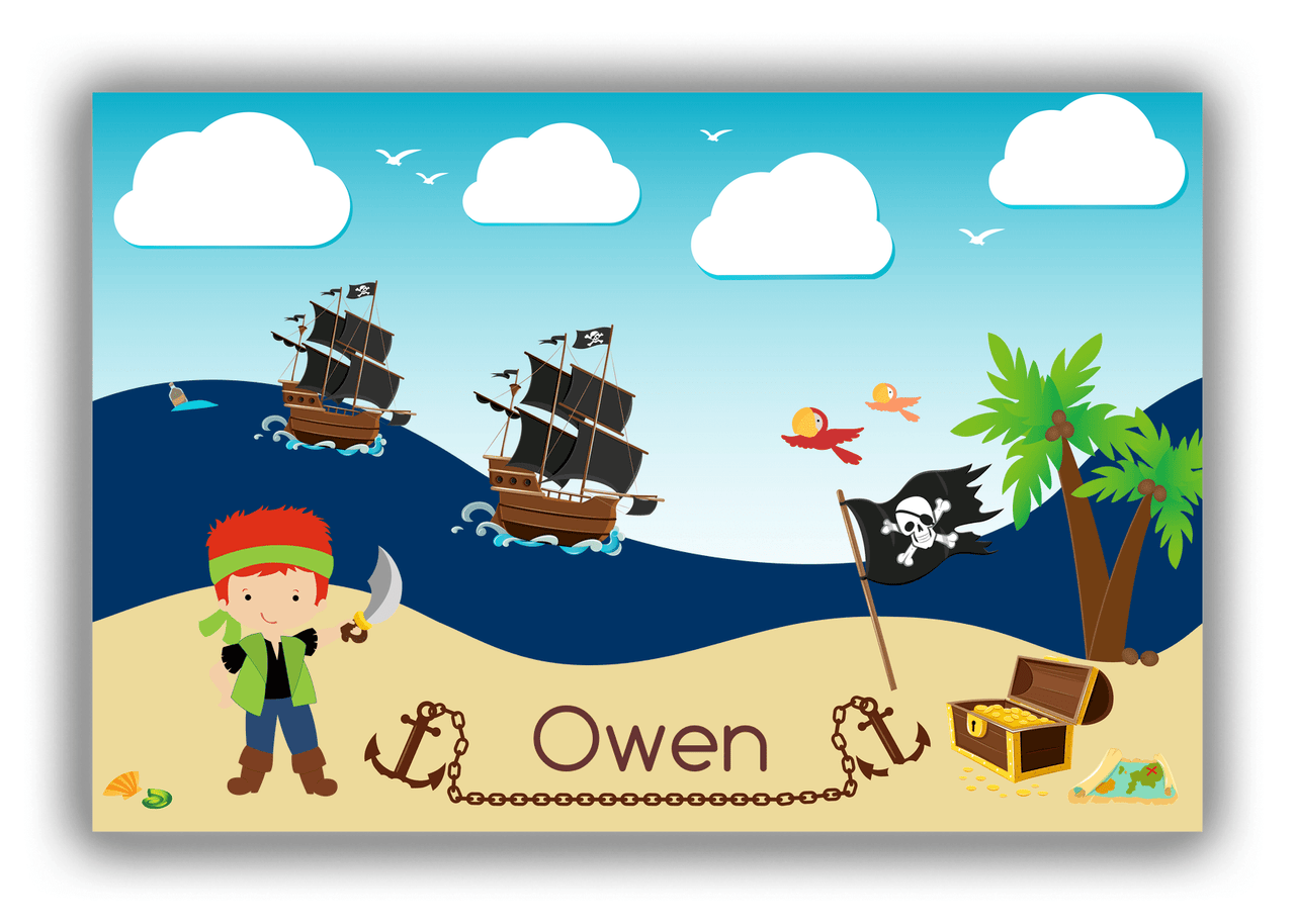 Personalized Pirate Canvas Wrap & Photo Print VIII - Blue Background - Redhead Boy with Sword - Front View