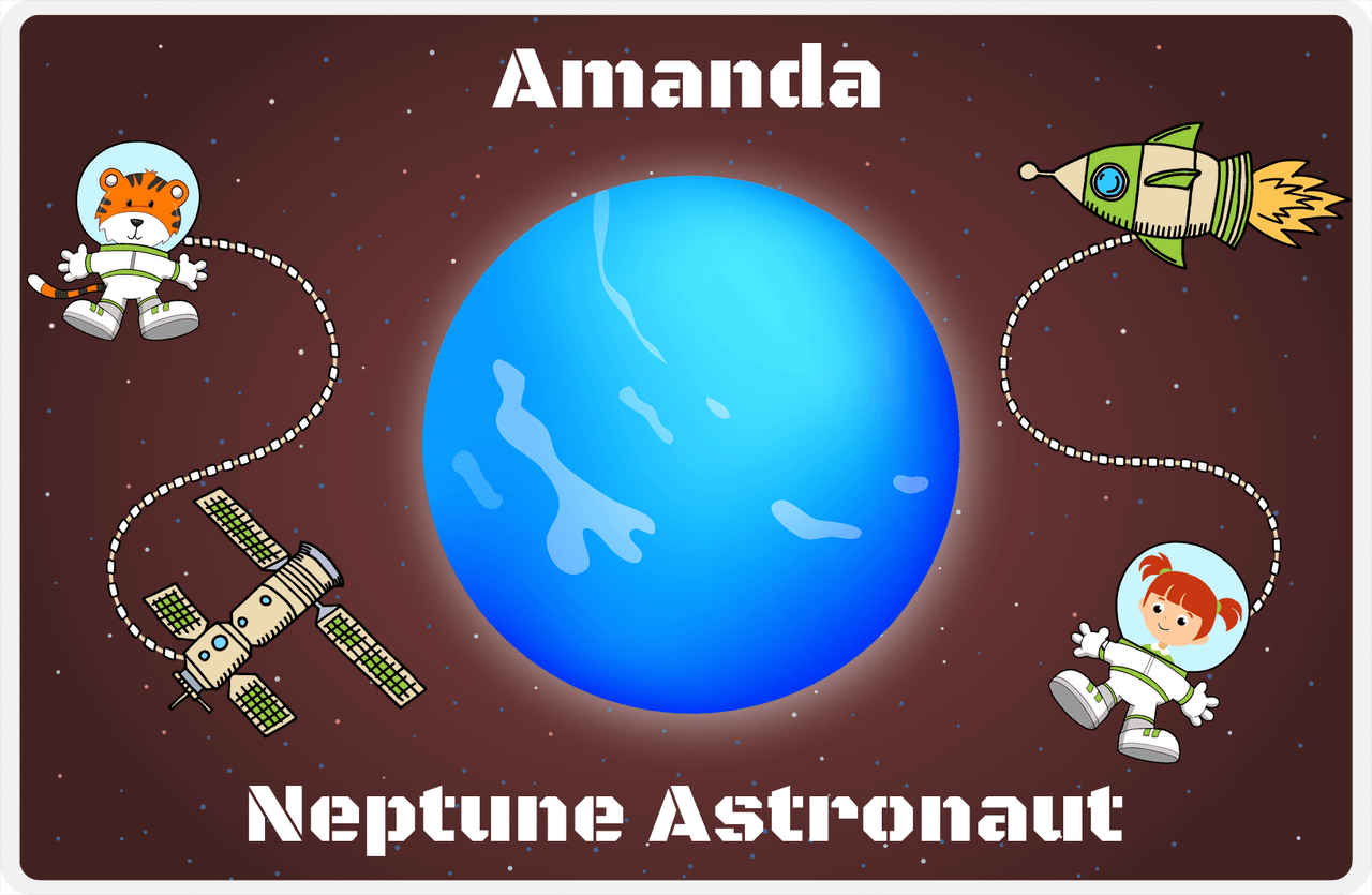 Personalized Planets Placemat XXIV - Neptune Astronaut - Redhead Girl -  View