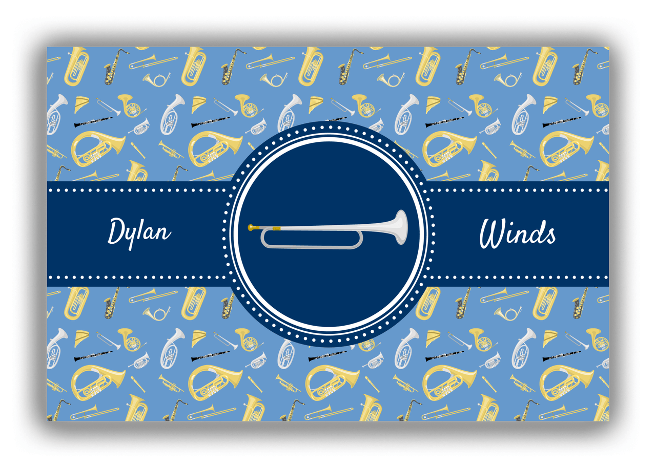 Personalized School Band Canvas Wrap & Photo Print XX - Blue Background - Bugle - Front View