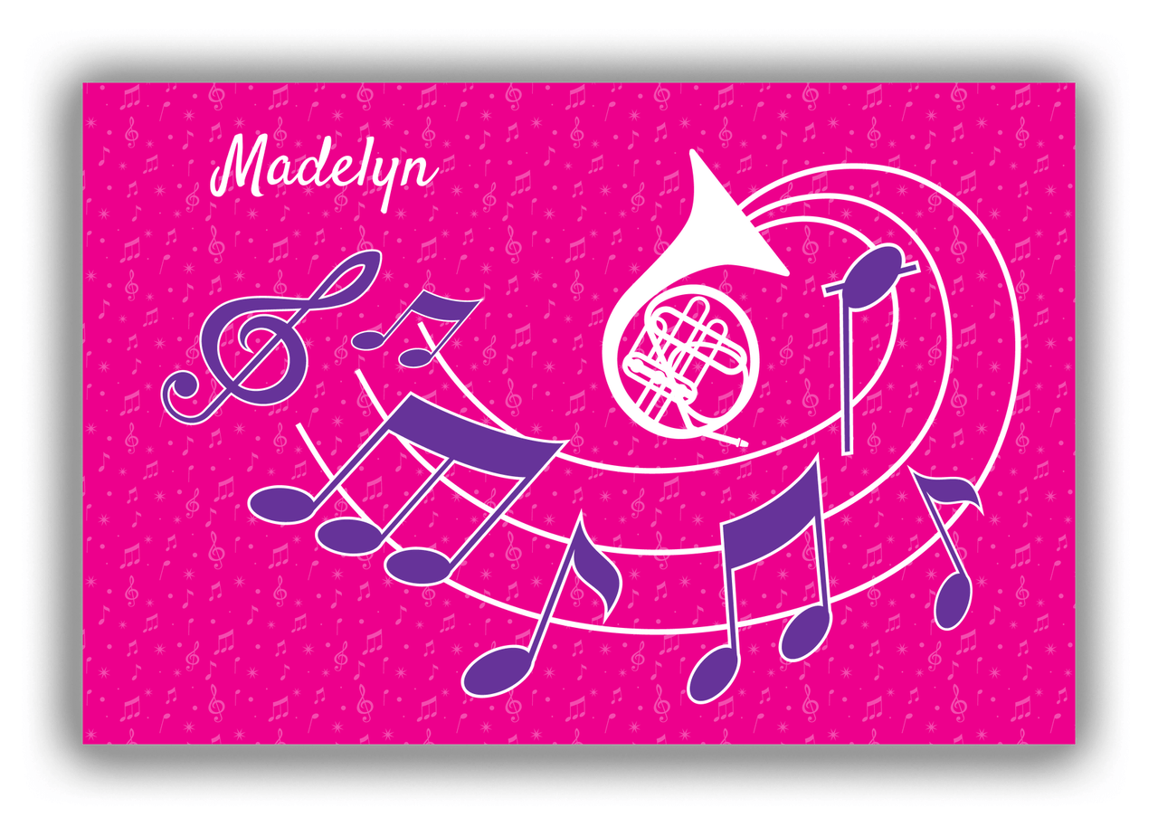 Personalized School Band Canvas Wrap & Photo Print XXXI - Pink Background - French Horn - Front View