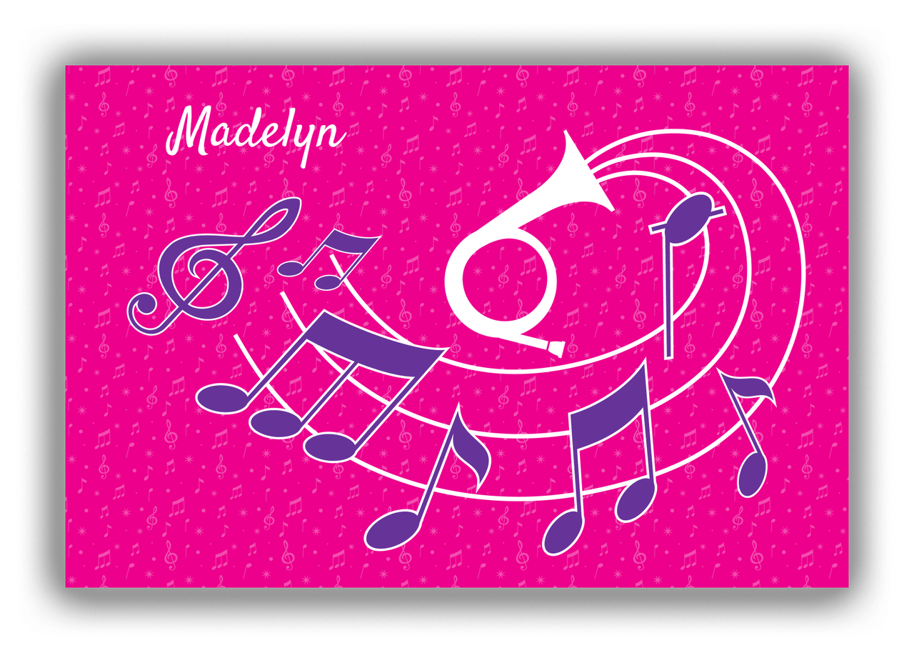 Personalized School Band Canvas Wrap & Photo Print XXXI - Pink Background - Natural French Horn - Front View