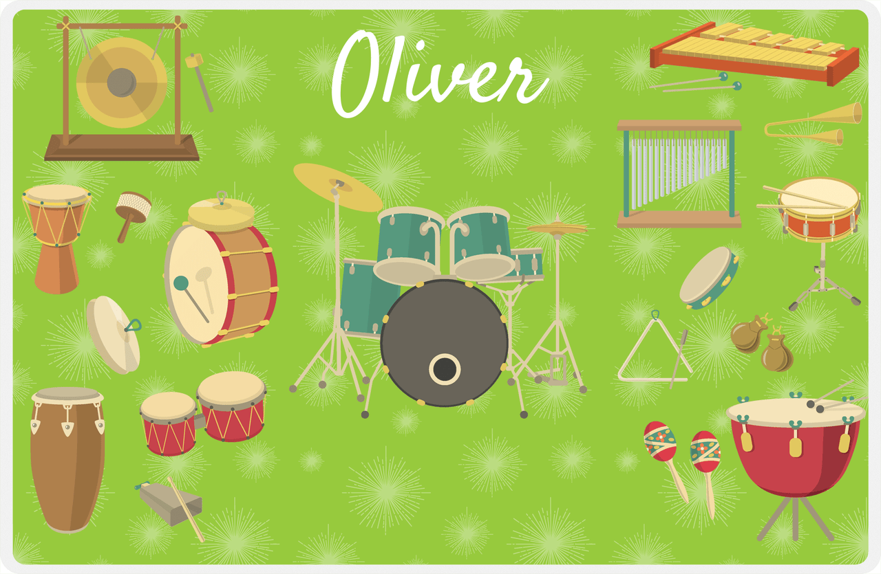 Personalized School Band Placemat VIII - Percussion - Green Background -  View