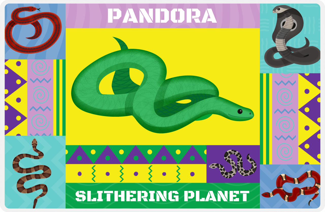 Personalized Snakes Placemat IX - Slithering Planet - Yellow Background -  View