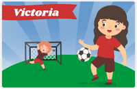 Thumbnail for Personalized Soccer Placemat XXI - Blue Background - Black Hair Girl -  View