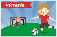 Thumbnail for Personalized Soccer Placemat XXI - Blue Background - Blonde Girl -  View